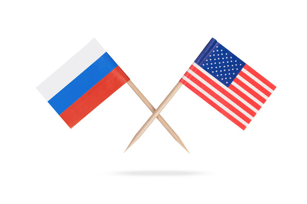 Crossed mini flags USA and Russia - Photo, Image
