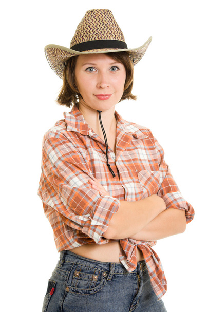 Cowboy woman on a white background. - Foto, Imagen