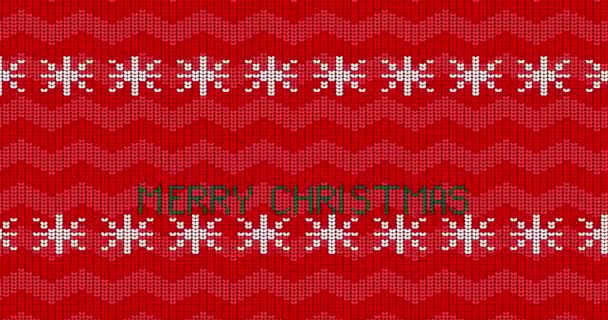 Ünnepek szezon piros csúnya pulóver fehér hópelyhek és boldog karácsonyi szöveget. Animáció a téli kötött pulóver minta. - Felvétel, videó