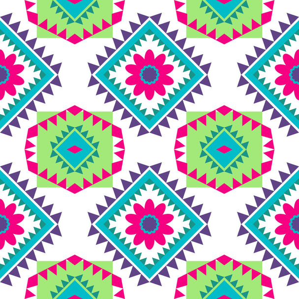 Geometrische ethnische Muster mit quadratischen Dreieck diagonalen abstrakten Ornament Design für Kleidung Textildruck, Handwerk, Stickerei, Teppich, Vorhang, Batik, Tapetenverpackung, Vektor nahtlos - Vektor, Bild