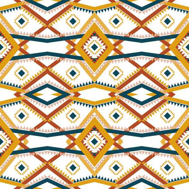Geometric ethnic pattern with square triangle diagonal abstract ornament design for clothing fabric textile printing, handcraft, embroidery, carpet, curtain, batik, wallpaper wrapping, vector seamless - Vector, Image