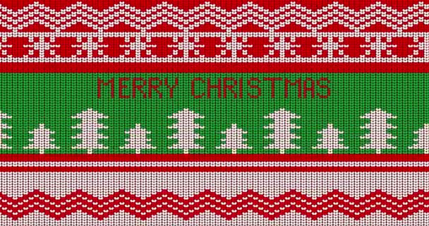 Ugly sweater animated video with Merry Christmas text. Animation of Winter knitted sweater pattern in red, white and green. - Footage, Video