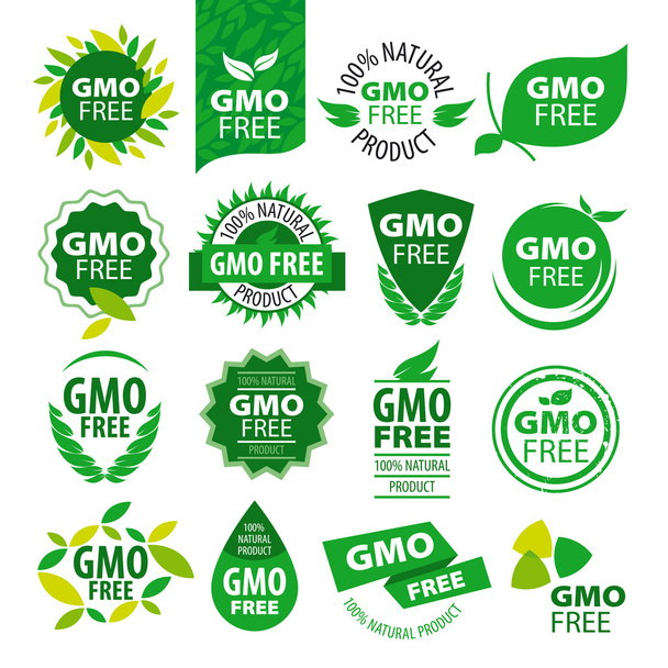 big set of vector logos natural products without GMOs - Vector, Image