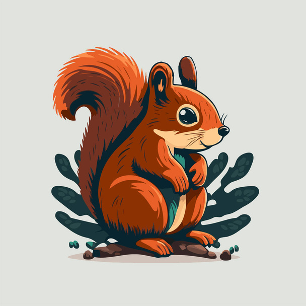squirrel cartoon logo mascot icon animal character in vector flat color style illustration - Vector, Image