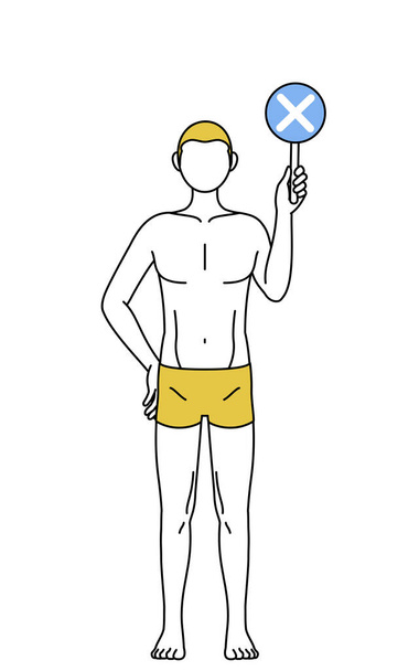 Hair removal and Men's esthetics image, A man in underwear holding a bar of buts indicating incorrect answers. - Vector, Image