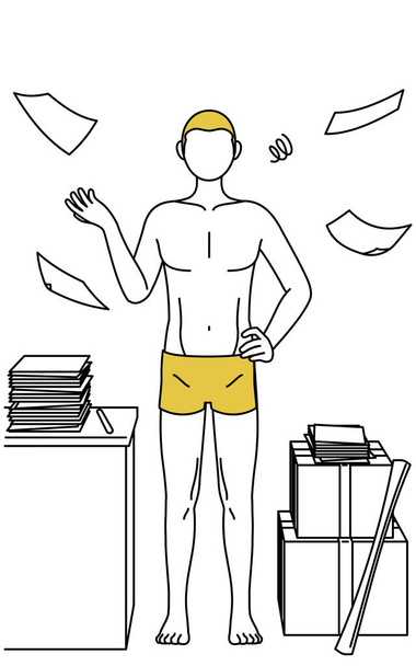 Hair removal and Men's esthetics image, A man in underwear who is fed up with his unorganized business. - Vector, Image