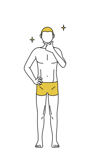 Haarverwijdering en mannen esthetiek imago, Een man in ondergoed in een zelfverzekerde houding. - Vector, afbeelding