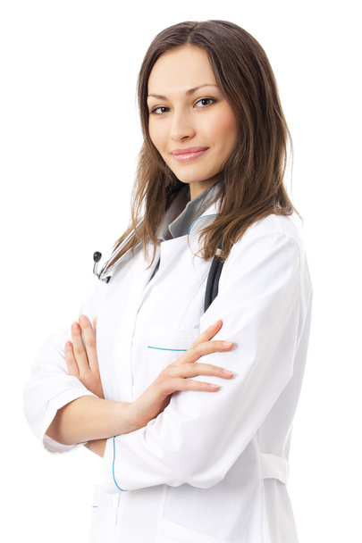 Portrait of female doctor or nurse, isolated on white - Фото, изображение