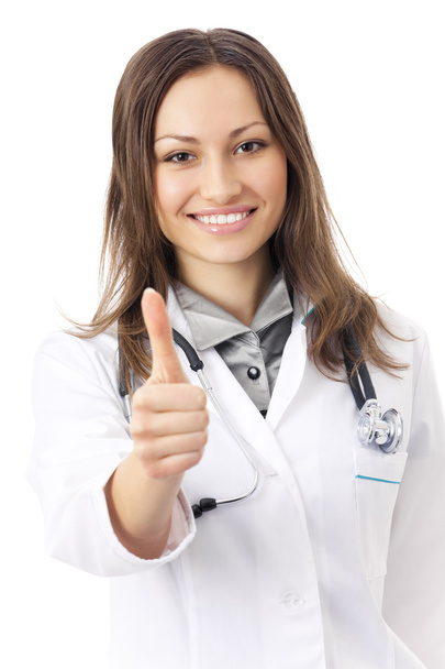 Happy female doctor with thumbs up, isolated on white - Фото, зображення