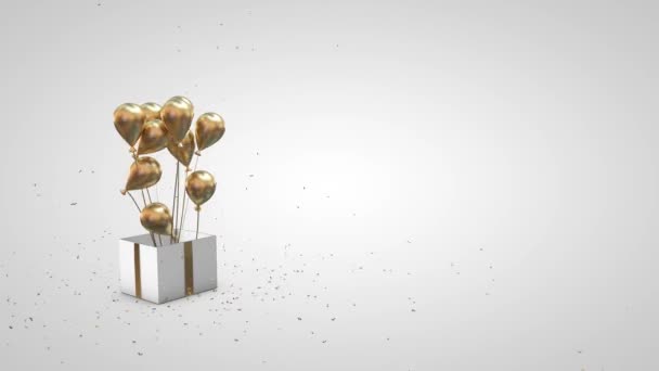 Boîte cadeau en or blanc avec ballons surgissant de celui-ci  - Séquence, vidéo
