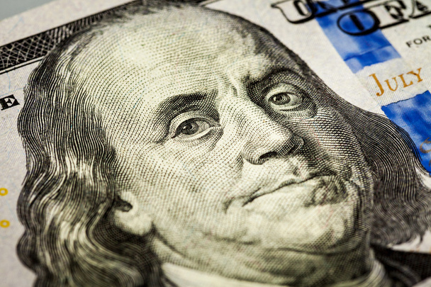 Benjamin Franklin portré makró felvétel 100 bill - Fotó, kép