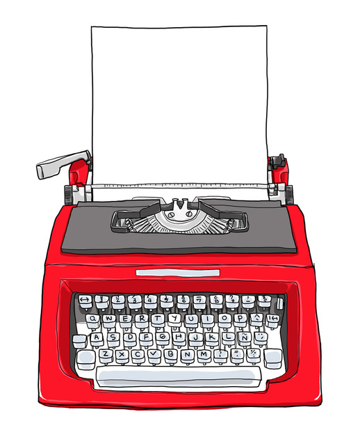máquina de escribir vintage roja con ilustración de pintura de arte lindo papel
 - Foto, Imagen