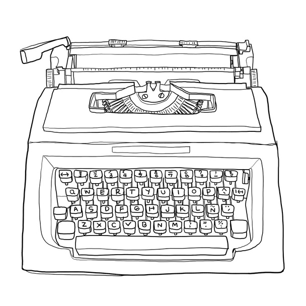 red vintage typewriter cute line art painting  illustration - Fotografie, Obrázek