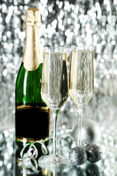 Glasses of champagne with bottle - Fotó, kép