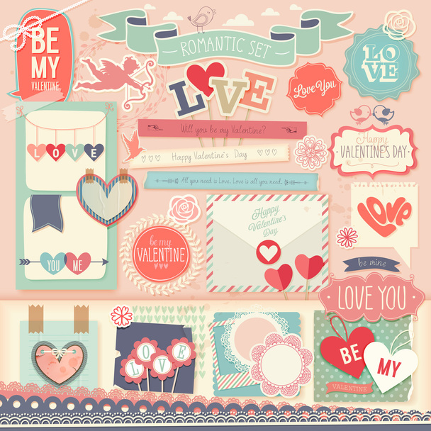 Valentines Day scrapbook set - decorative elements. - Vector, imagen