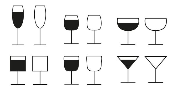Set of 6 different drink glasses icons - Vector, Image