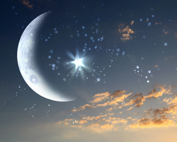 Etoile musulmane et lune sur ciel bleu
 - Photo, image