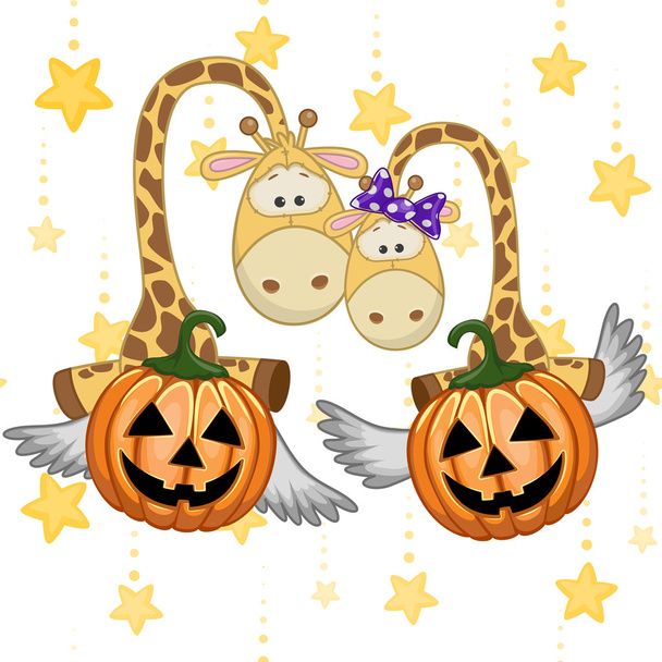 Halloween zsiráfok sütőtökkel - Vektor, kép