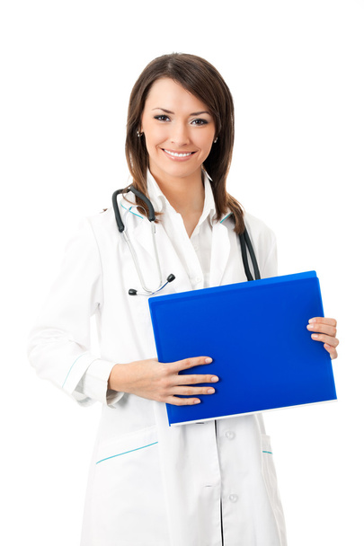 Young happy smiling female doctor, isolated - Foto, afbeelding