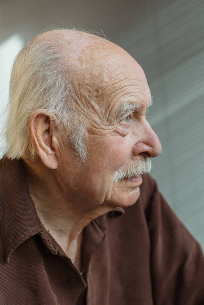 Ferme là. Portrait réfléchi d'un vieillard aux cheveux gris. - Photo, image