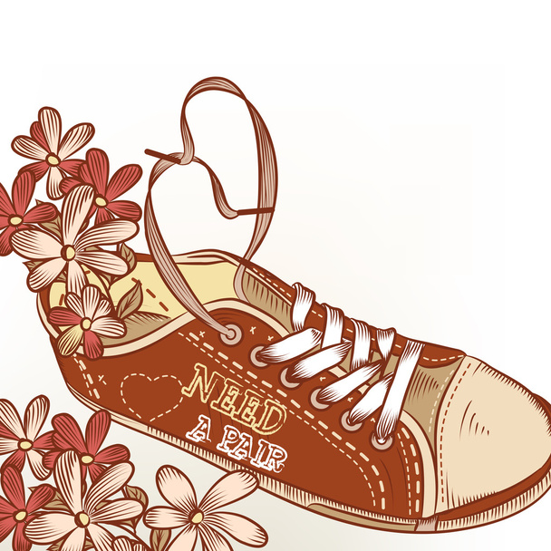 Mode chaussures de sport dessinées à la main avec des fleurs besoin d'une paire Valentine
 - Vecteur, image