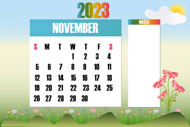 20 листопада 2023 - Календар природи. Тиждень починається у неділю - стокова векторна ілюстрація
 - Вектор, зображення