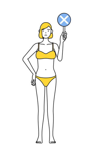 Épilation et Esthétique Salon image, Une femme en sous-vêtements tenant une barre de buts indiquant des réponses incorrectes. - Vecteur, image