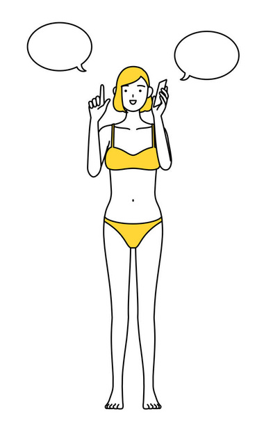 Hair removal and Esthetics Salon image, A woman in underwear pointing while on the phone. - Vector, Image
