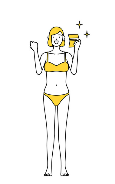 Hair removal and Esthetics Salon image, A woman in underwear who is pleased to see a bankbook. - Vector, Image