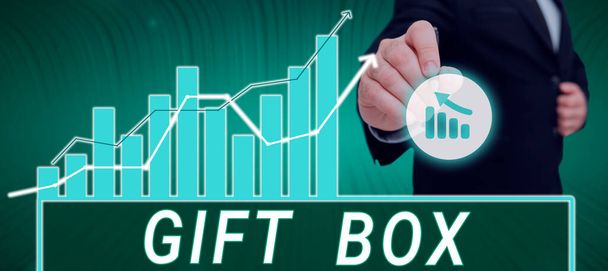 Handschrift Text Geschenk-Box, Business-Ansatz Ein kleiner Münzpräger mit Designs in der Lage, mit Geschenken umzugehen - Foto, Bild