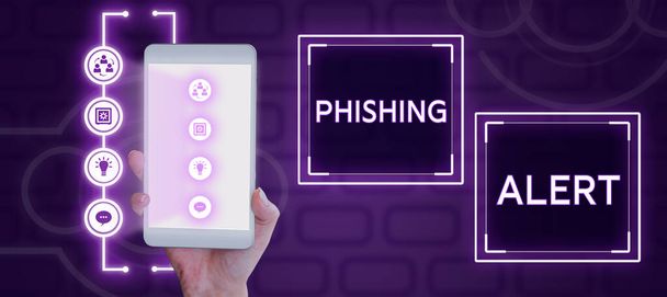 Tekst pisma Phishing Alert, Słowo świadome oszustwa próby uzyskania poufnych informacji - Zdjęcie, obraz