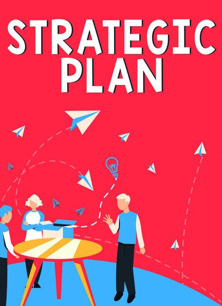 Firma de escritura a mano Plan Estratégico, Word Written on Un proceso de definición de estrategia y toma de decisiones - Foto, Imagen