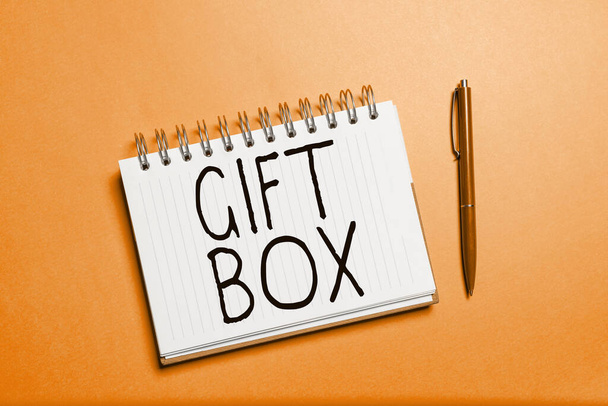Inspiration showing sign Gift Box, Concept meaning A small cointainer with designs capable of handling presents - Photo, Image