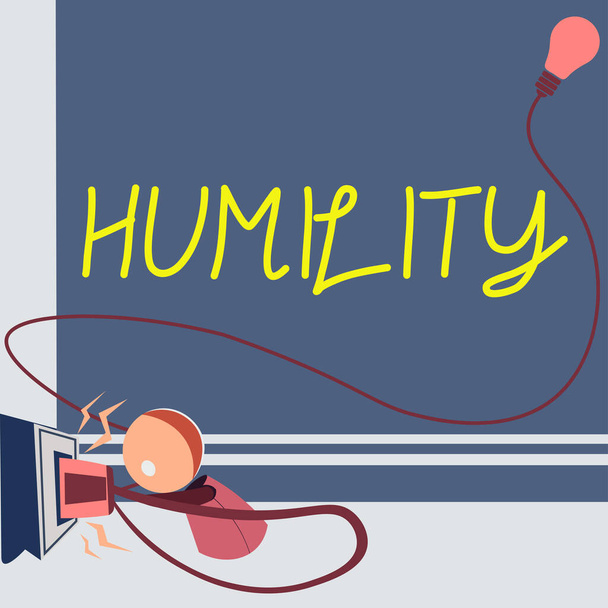 Sinal de texto mostrando humildade, Palavra para ser humilde é uma virtude para não se sentir excessivamente superior - Foto, Imagem