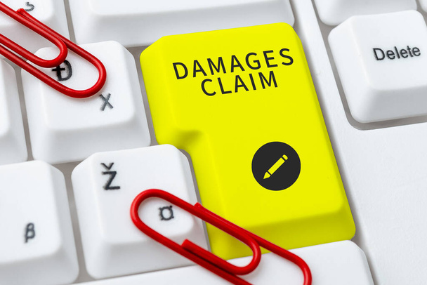 Texto mostrando inspiración Demanda de daños, escaparate de negocios Demanda Compensación Litigate Insurance File Suit - Foto, Imagen