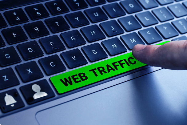 Handschriftlicher Text Web-Traffic, Business-Ansatz Anzahl der Daten, die Besucher einer Website senden und empfangen - Foto, Bild