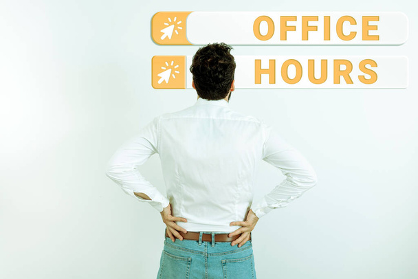 Tekstbord met kantooruren, woord voor de uren die normaal gesproken worden doorgebracht Arbeidstijd - Foto, afbeelding