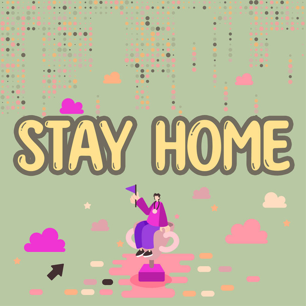 Texto que muestra inspiración Stay Home, concepto de negocio no salir a una actividad y quedarse dentro de la casa o el hogar - Foto, Imagen