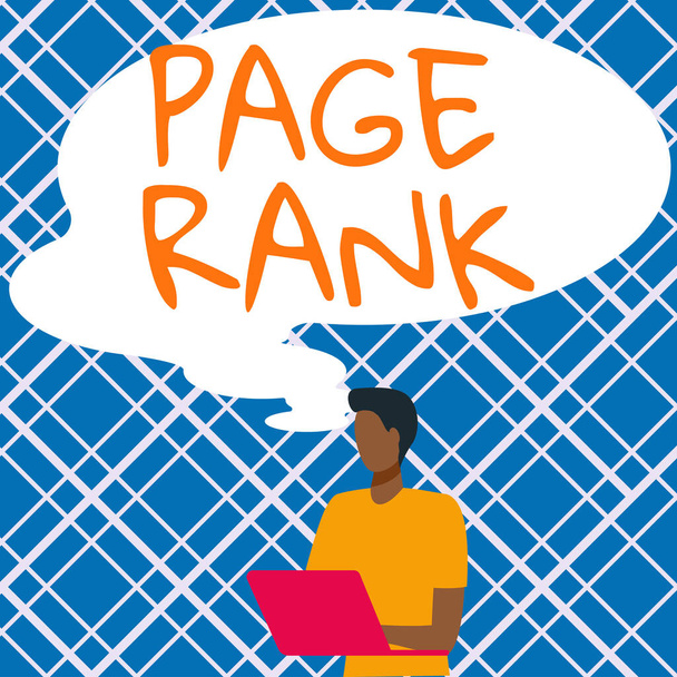 Signo de texto que muestra Page Rank, Conceptual photo un valor asignado a una página web como medida de su popularidad - Foto, imagen