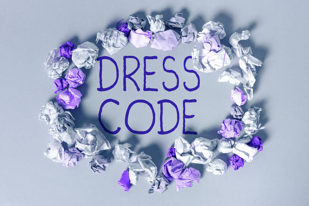 Textový titulek představující Dress Code, Internet Koncept přijatý způsob oblékání pro konkrétní příležitost nebo skupinu - Fotografie, Obrázek