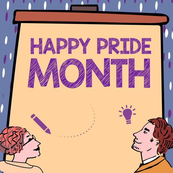 Zarejestruj wyświetlanie Happy Pride Miesiąc, Słowo Napisane na okres satysfakcji uczucie pochodzące z własnych osiągnięć - Zdjęcie, obraz