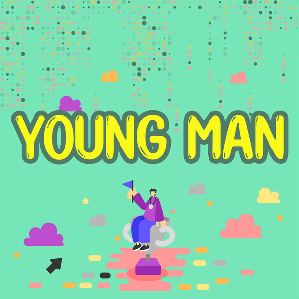 Text zeigt Inspiration Young Man, Internet Concept ein Mann, der im Leben nicht weit fortgeschritten ist ein Junge - Foto, Bild