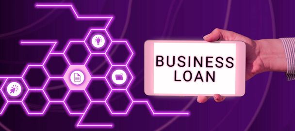 Segnale di testo che mostra Business Loan, Internet Concept Credito ipotecario Assistenza finanziaria Anticipi di cassa Debito - Foto, immagini