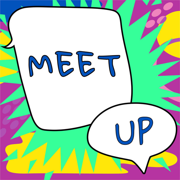 Texto a mano Meet Up, Concepto de negocio Reunión informal Trabajo en equipo Colaboración en grupo - Foto, imagen