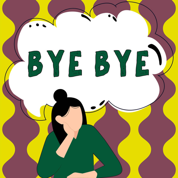 Inspiráló szöveg Bye Bye, Internet Concept Üdvözlet a távozáshoz Búcsú Hamarosan találkozunk Elválás tisztelgés - Fotó, kép