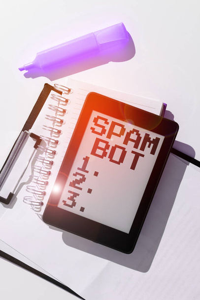 Zápis zobrazující text Spam Bot, Business koncept autonomní program na Internetu, který odesílá spam uživatelům - Fotografie, Obrázek