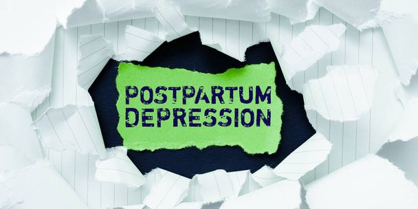 Текстовий знак, що показує післяпологову депресію, бізнес-огляд розлад настрою, що включає інтенсивну депресію після пологів
 - Фото, зображення