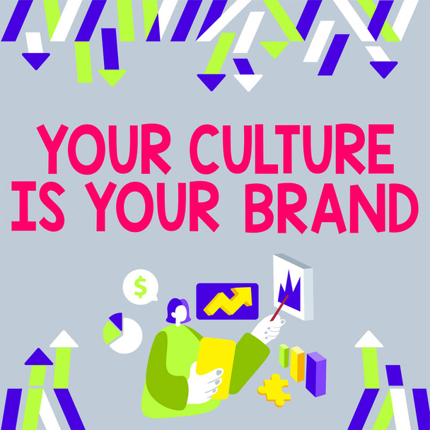 Znak tekstowy pokazujący Twoją kulturę jest Twoją marką, Business concept Knowledge Experiences are a presentation card - Zdjęcie, obraz