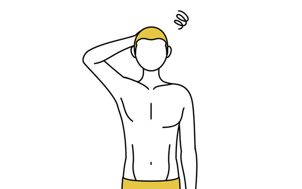 Hair removal and Men's esthetics image, A man in underwear scratching his head in distress. - Vector, Image