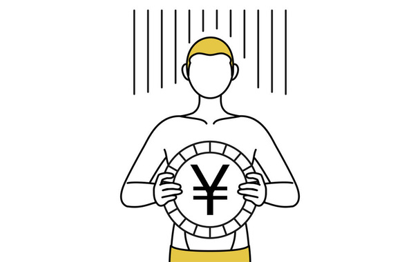 Depilazione ed estetica maschile immagine, Un uomo in biancheria intima, un'immagine di perdita di cambio o di deprezzamento dello yen - Vettoriali, immagini